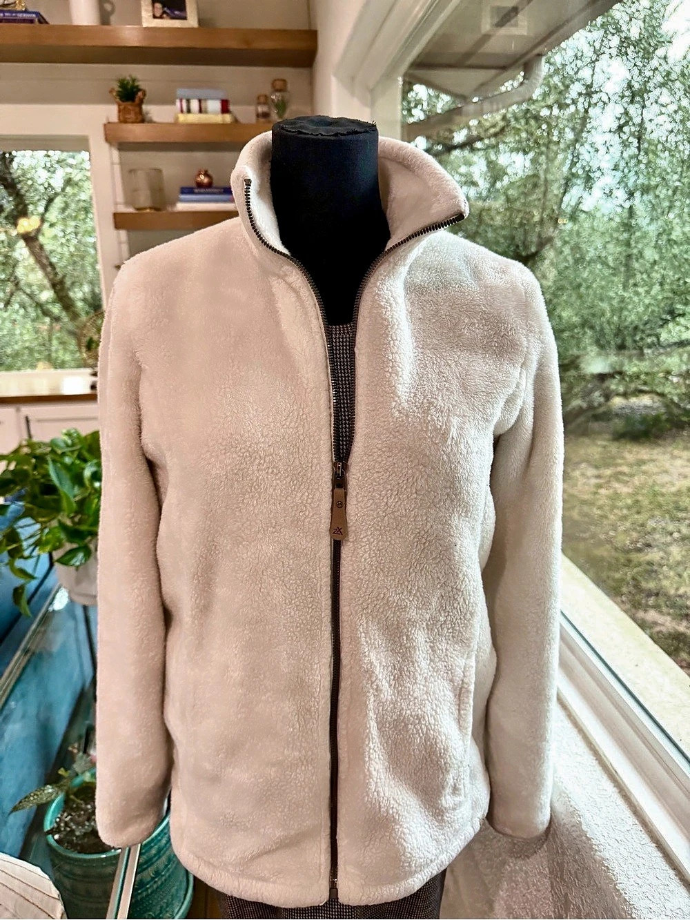 ZeroXposur Cream White Sherpa Fleece Full-Zip Mock Neck Jacket White Small